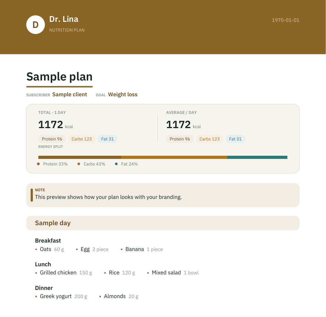 ملف خطة غذائية بعلامتك التجارية من DietDesk
